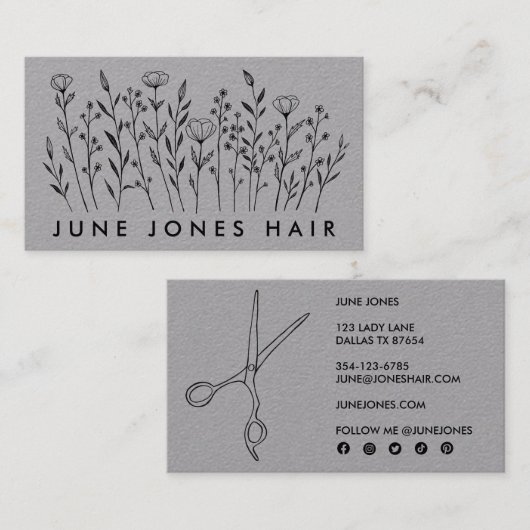 美容師はさみエレガントワイルドフラワーラグジュアリー 名刺 (正面/裏面)