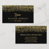 美容師はさみサロン金ゴールドグリッター紙吹雪 名刺 (正面/裏面)