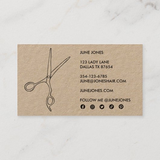 美容師はさみシックエレガントソーシャルメディア 名刺 (裏面)