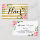 美容師はさみスクリプトフローラ金ゴールド ストライプの 名刺 (正面/裏面)