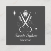 美容師はさみダークグレー理容師カスタム スクエア名刺 (正面)