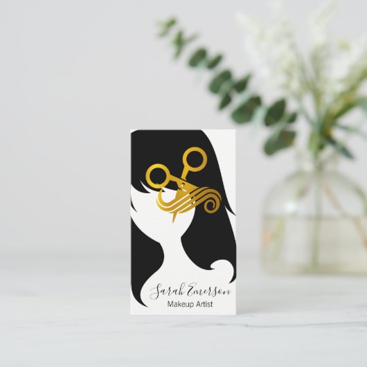 美容師はさみヘアロゴ 名刺 (スタンド正面)