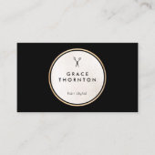 美容師はさみモダン白黒円 名刺 (正面)