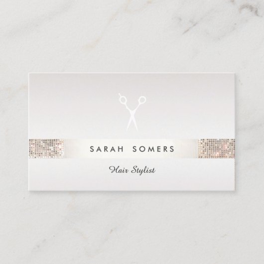 美容師はさみロゴフェイクシルバーシークインタープ 名刺 (正面)