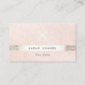 美容師はさみロゴフェイクシークインピンクサロン 名刺 (正面)