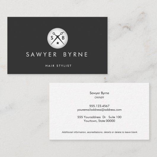 美容師はさみロゴ銀と黒 名刺 (正面/裏面)