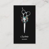 美容師はさみ牛スカル花 名刺 (正面)