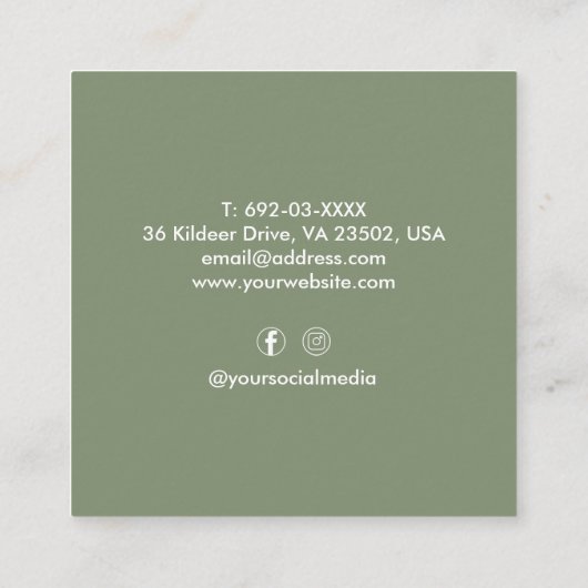 美容師はさみ理容師セージグリーンカスタム スクエア名刺 (裏面)