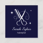 美容師はさみ理容師ネイビーブルーカスタム スクエア名刺 (正面)