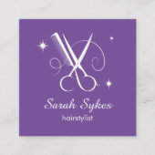 美容師はさみ理容師パープルカスタム スクエア名刺 (正面)