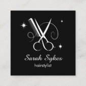美容師はさみ理容師ブラックカスタム スクエア名刺 (正面)