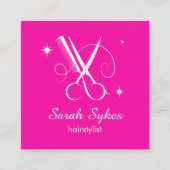 美容師はさみ理容師ホットピンクカスタム スクエア名刺 (正面)