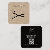 美容師はさみ理容師QRコードビジネスロゴ スクエア名刺 (正面/裏面)