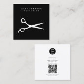 美容師はさみ理容師QRコードビジネスロゴ スクエア名刺 (正面/裏面)