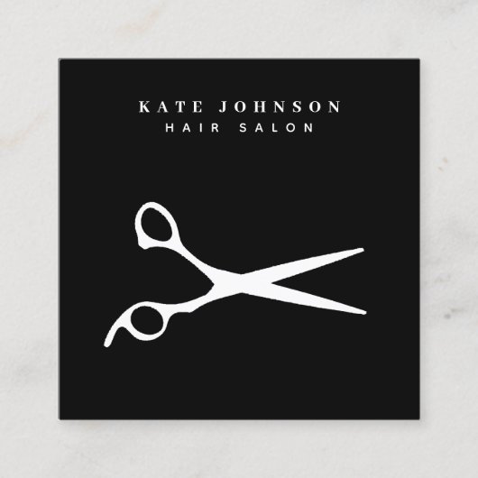 美容師はさみ理容師QRコードビジネスロゴ スクエア名刺 (正面)