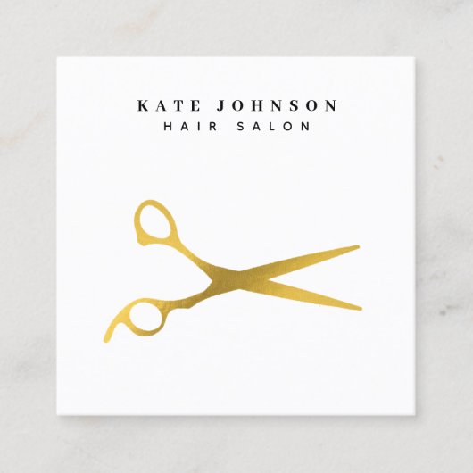 美容師はさみ理容師QRコードブラック&金ゴールド スクエア名刺 (正面)
