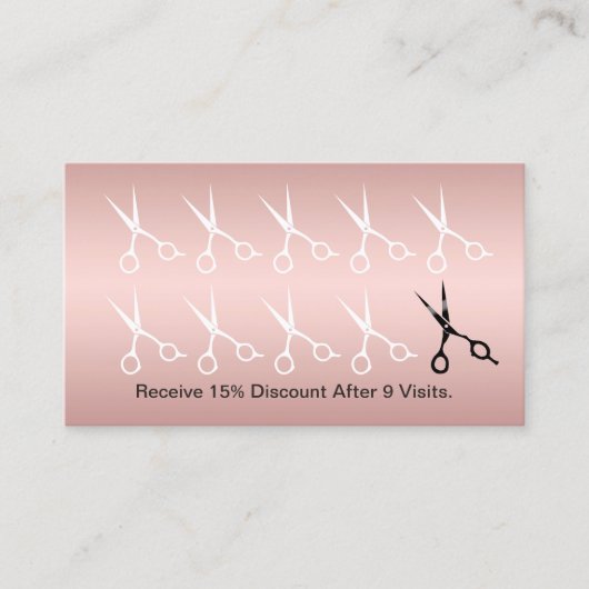 美容師はさみ箔バラ金ゴールドロイヤリティパンチ ロイヤリティカード (正面)