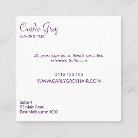 美容師はっきりしたグラフィティスタイルサロン事業 コーリングカード (裏面)