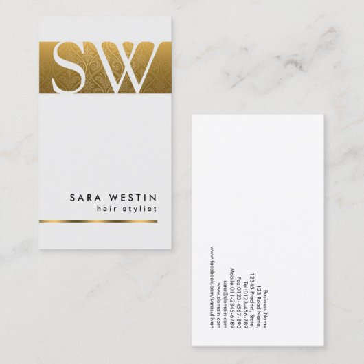 美容師はっきりした金ゴールドモノグラム名刺 名刺 (正面/裏面)