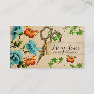 美容師はガーリーなヴィンテージの花柄を切ります 予約カード