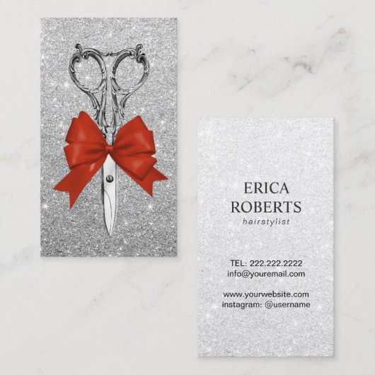 美容師はモダンな銀製のサロンを切りましたり及び曲げます 名刺 (正面/裏面)