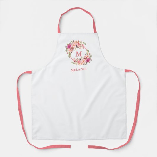 美容師または化粧アーティストピンクフローラモノグラム エプロン (正面)