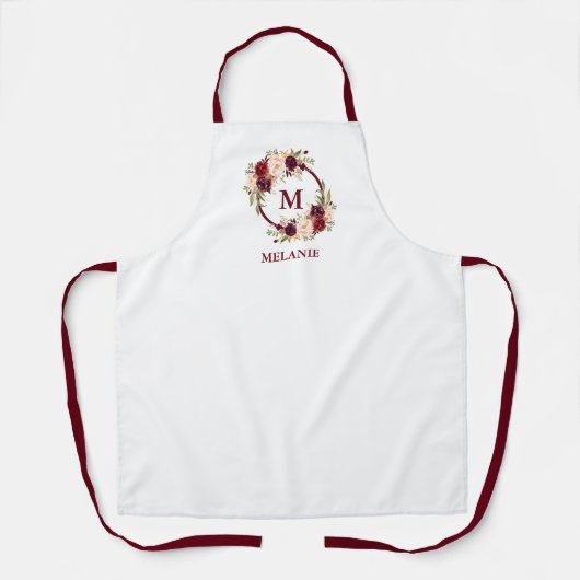 美容師または化粧アーティストBurgundyフローラ エプロン (正面)