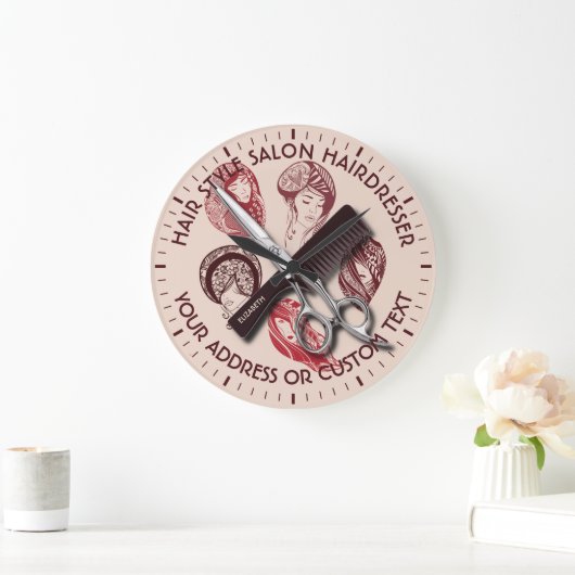 美容師または美しいサロン美容師名 ラージ壁時計 (ホーム)