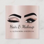 美容師まつ毛まつげグリッターバラ金ゴールドピンク スクエア名刺 (正面)