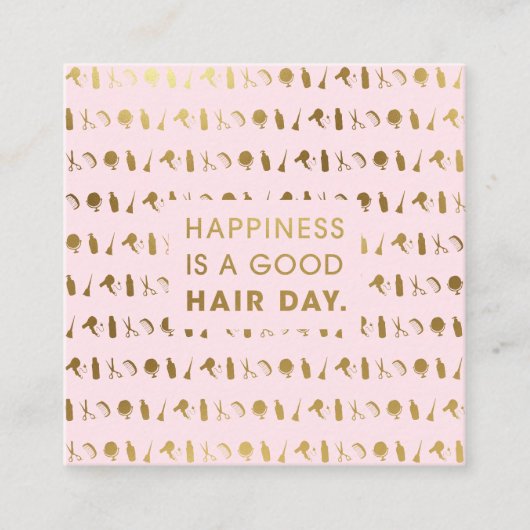 美容師アイコン |シックモダンピンクゴールドフォイル スクエア名刺 (正面)