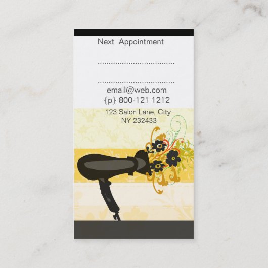 美容師アポイントメントゴールデン花模様乾燥機 予約カード (裏面)