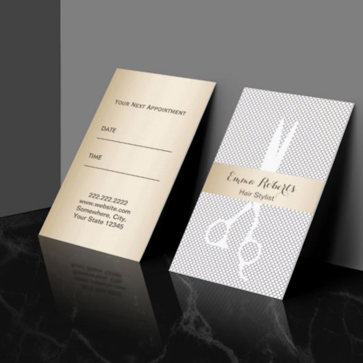 美容師アポイントメントシンプルレース金ゴールドストライプの 予約カード