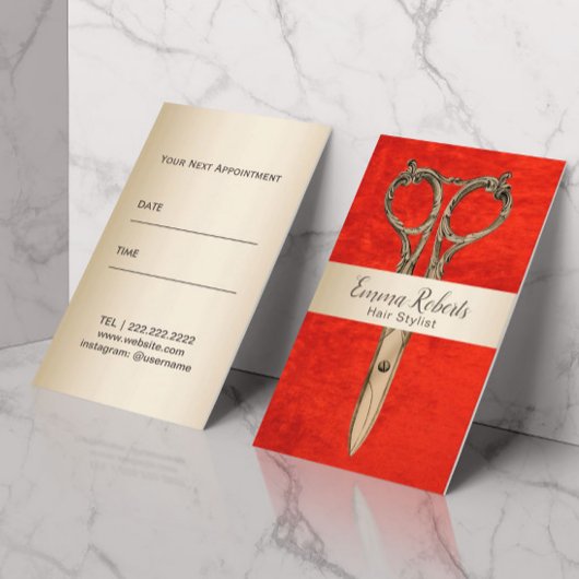 美容師アポイントメントモダン金ゴールド&レッドサロン 予約カード