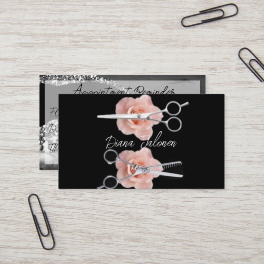 美容師アポイントメントリマインダーブラックマーブル 名刺 (正面/裏面インサイチュ)