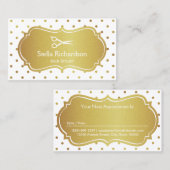 美容師アポイントメント – ホワイト金ゴールドグリッタードット 予約カード (正面/裏面)