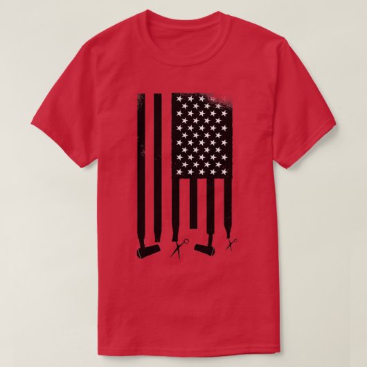 美容師アメリカ国旗の髪のシザーヘアドライヤー Tシャツ (デザイン正面)