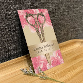 美容師アンティークシザークリーム&ピンクフローラ 名刺