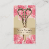 美容師アンティークシザークリーム&ピンクフローラ 名刺 (正面)