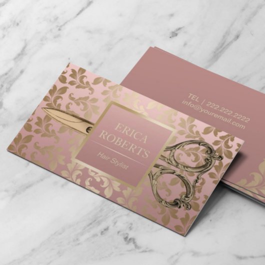 美容師アンティークシザーバラ金ゴールドヴィンテージ 名刺