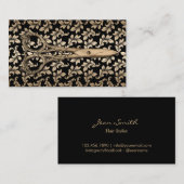 美容師アンティークシザーブラック&金ゴールドダマスク 名刺 (正面/裏面)