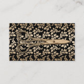 美容師アンティークシザーブラック&金ゴールドダマスク 名刺 (正面)