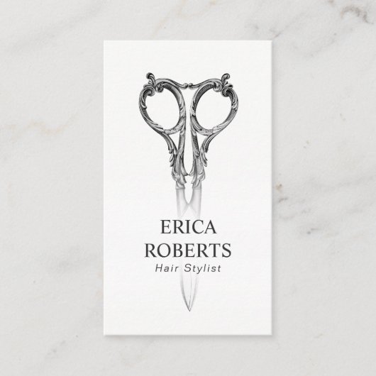 美容師アンティークシザー&バラ美しいサロン 名刺 (正面)