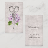 美容師アンティークシザー&パープルフラワー 名刺 (正面/裏面)
