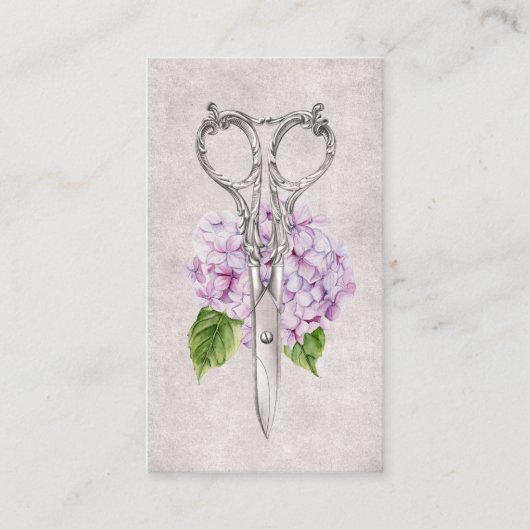 美容師アンティークシザー&パープルフラワー 名刺 (正面)