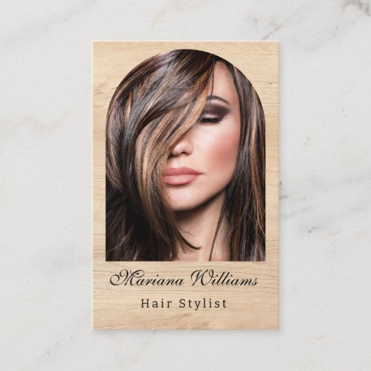 美容師アーチ写真qrコード最小化木材 名刺 (正面)