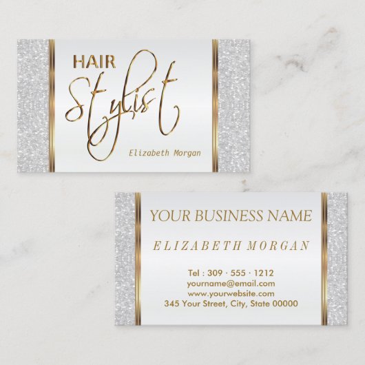 美容師インアホワイトグリッター 名刺 (正面/裏面)
