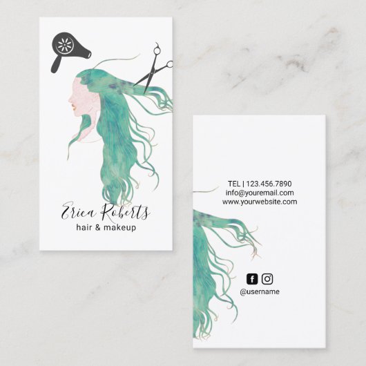 美容師ウォーター美しいガールヘアドレッサー 名刺 (正面/裏面)