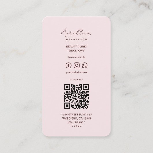 美容師エステティシャンエレガントピンクエステティック 名刺 (裏面)