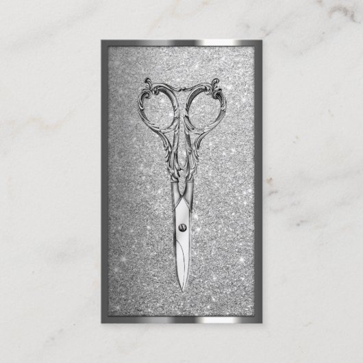 美容師エレガントシザーモダンシルバーグリッター 名刺 (正面)