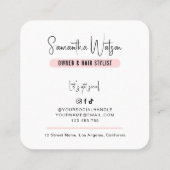 美容師エレガントシックフェミニン赤面ピンクロゴ スクエア名刺 (裏面)